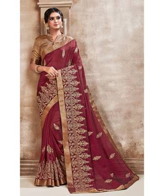 Maroon Poly Silk Embroidered Designer Saree 1