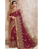 Maroon Poly Silk Embroidered Designer Saree