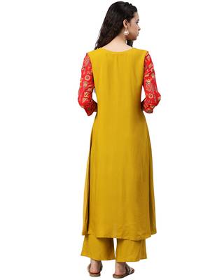 Women's Musturad Colour Foli Print Straight Rayon Kurta 2