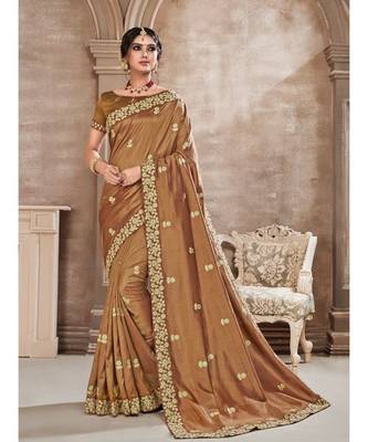 Brown Poly Silk Embroidered Designer Saree 1
