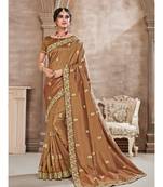 Brown Poly Silk Embroidered Designer Saree