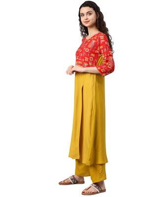 Women's Musturad Colour Foli Print Straight Rayon Kurta 3