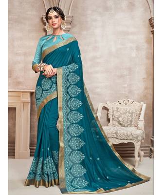 Blue Poly Silk Embroidered Designer Saree 1