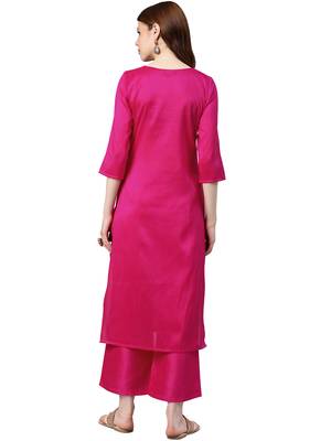 Women's Pink Colour Foli Print Straight Polysilk Kurta 2
