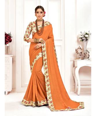 Mustard Poly Silk Stone work with Big Border Fancy Designer Saree 1