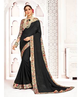 Black Poly Silk Stone work with Big Border Fancy Designer Saree 1