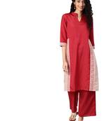 Women's Red Colour Solid Straight Polysilk Kurta