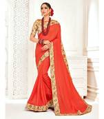 Orange Poly Silk Stone work with Big Border Fancy Designer Saree