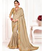Beige Poly Silk Stone work with Big Border Fancy Designer Saree