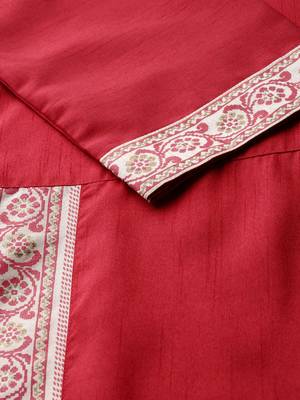 Women's Red Colour Solid Straight Polysilk Kurta 4