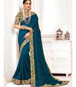 Blue Poly Silk Stone work with Big Border Fancy Designer Saree