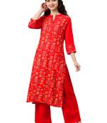 Women's Red Colour Foli Print Straight Rayon Kurta