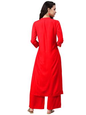 Women's Red Colour Foli Print Straight Rayon Kurta 2