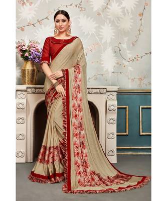 Beige Chiffon Embellished Fancy Designer Saree 1