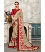 Beige Chiffon Embellished Fancy Designer Saree