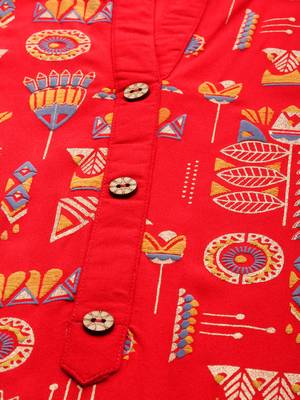 Women's Red Colour Foli Print Straight Rayon Kurta 4