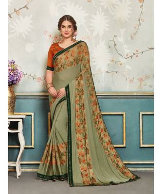 Green Chiffon Embellished Fancy Designer Saree 1
