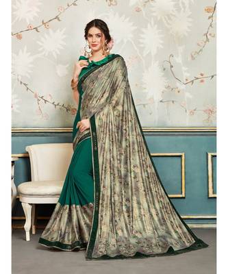 Green and Silver Chiffon Embellished Fancy Designer Saree 1