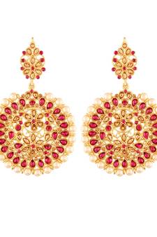 Traditional Gold Plated Kundan & Pearl Chandbali Earrings For Women