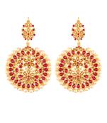 Traditional Gold Plated Kundan & Pearl Chandbali Earrings For Women