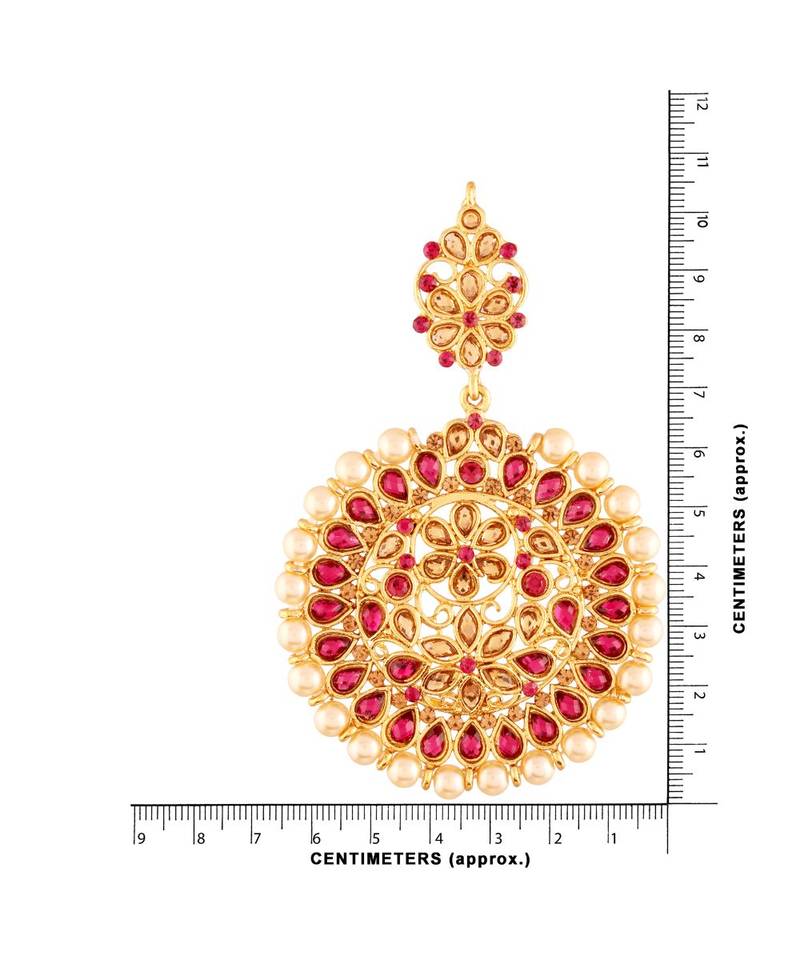 Traditional Gold Plated Kundan & Pearl Chandbali Earrings For Women