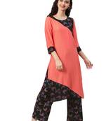 Women's Pech Colour Foli Print Straight Rayon Kurta