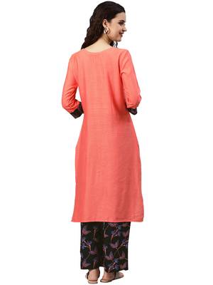 Women's Pech Colour Foli Print Straight Rayon Kurta 2