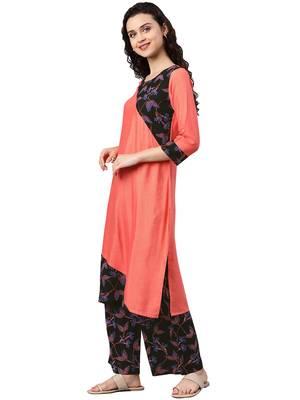 Women's Pech Colour Foli Print Straight Rayon Kurta 3