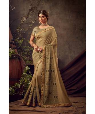 Gold Poly Silk Embroidered Heavy Work Designer Saree 1
