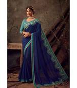 Navy Blue Poly Silk Embroidered Heavy Work Designer Saree