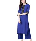Women's Royal Blue Colour Solid Straight Rayon Kurta