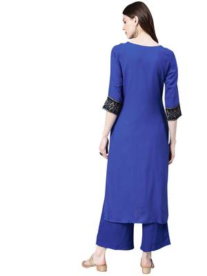 Women's Royal Blue Colour Solid Straight Rayon Kurta 2
