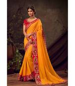 Yellow Poly Silk Embroidered Heavy Work Designer Saree
