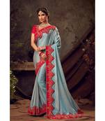 Blue Poly Silk Embroidered Heavy Work Designer Saree