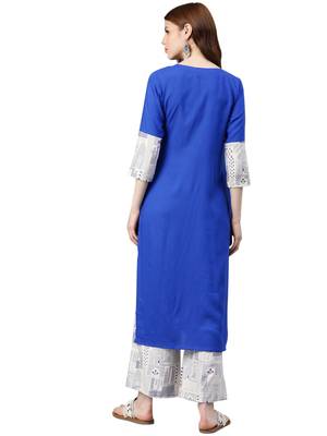 Women's Royal Blue Colour Solid Straight Rayon Kurta 2