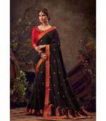 Black Poly Silk Embroidered Heavy Work Designer Saree