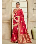 Red Poly Silk Embroidered Jaquard Pallu Heavy Work Saree