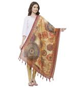 Brown Colored Digital Print Soft Chanderi Dupatta with Tassels