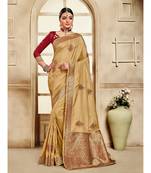 Gold Poly Silk Embroidered Jaquard Pallu Heavy Work Saree
