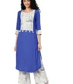 Women's Royal Blue Colour Khadi Print Straight Rayon Kurta