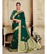Green Poly Silk Embroidered Jaquard Pallu Heavy Work Saree