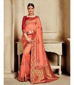 Orange Poly Silk Embroidered Jaquard Pallu Heavy Work Saree