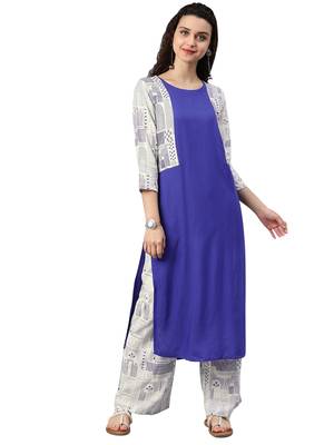 Women's Royal Blue Colour Khadi Print Straight Rayon Kurta 1