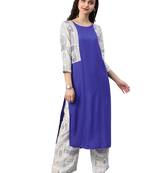 Women's Royal Blue Colour Khadi Print Straight Rayon Kurta