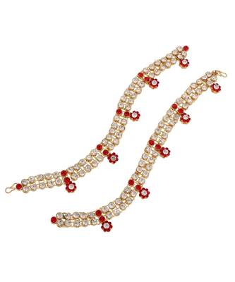 Traditional Gold Plated Elegantly Handcrafted Stone Studded Anklets Payal For Women A004R 1