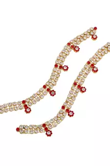 Traditional Gold Plated Elegantly Handcrafted Stone Studded Anklets Payal For Women A004R