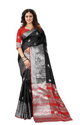 Black Woven Jacquard Saree With Blouse 1