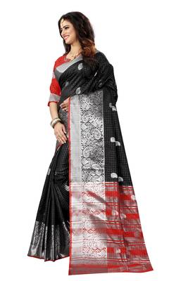 Black Woven Jacquard Saree With Blouse 2