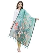 Rama Colored Digital Print Soft Chanderi Dupatta with Tassels