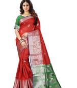 Red Woven Jacquard Saree With Blouse